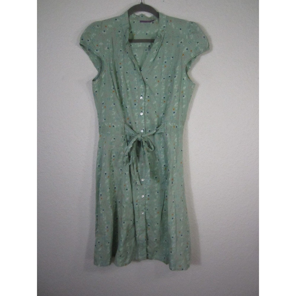 Baobab‎ Dress Womens Large Green Floral Cap Short Sleeves Cotton